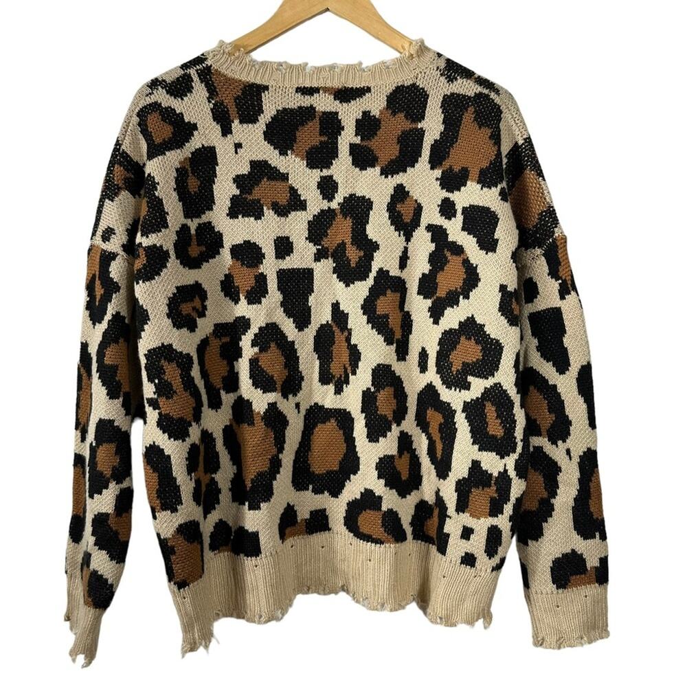 Hayden Los Angeles Distressed Leopard Print Crewneck Sweater Size Small - Picture 2 of 9